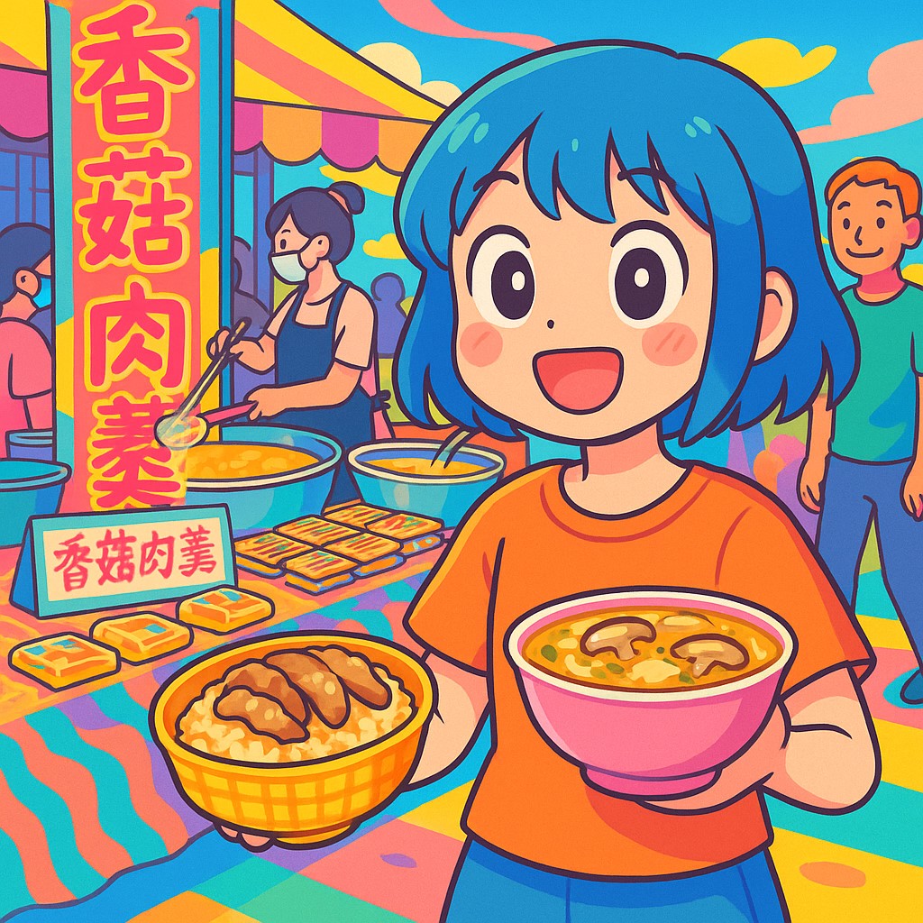 可愛女孩於熱鬧市場