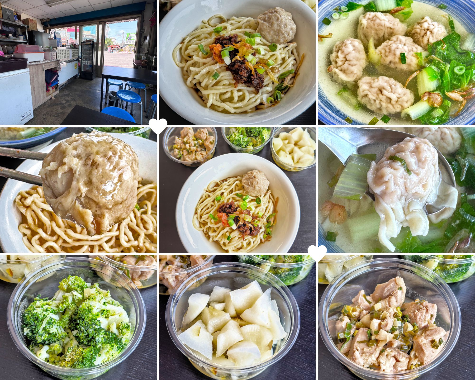 高雄岡山念姨麵館美食推薦 高雄岡山美食念姨麵館招牌餐點組合,包含Q彈傻瓜麵、手工大貢丸與多樣精緻小菜