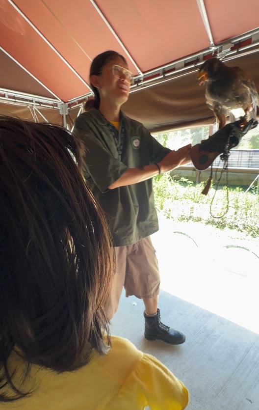 小朋友完成野森動物學校測驗獲得榮譽徽章與保育員合照